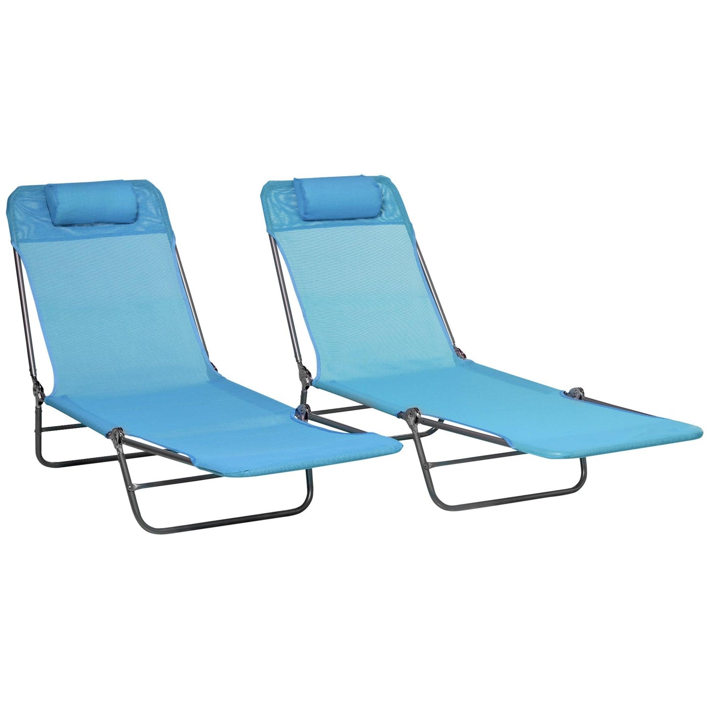 Outdoor and Garden-Folding Chaise Lounge Pool Chairs, Set of 2 Outdoor Sun Tanning Chairs with Pillow, Reclining Back & Breathable Mesh for Beach, Patio, Blue - Outdoor Style Company