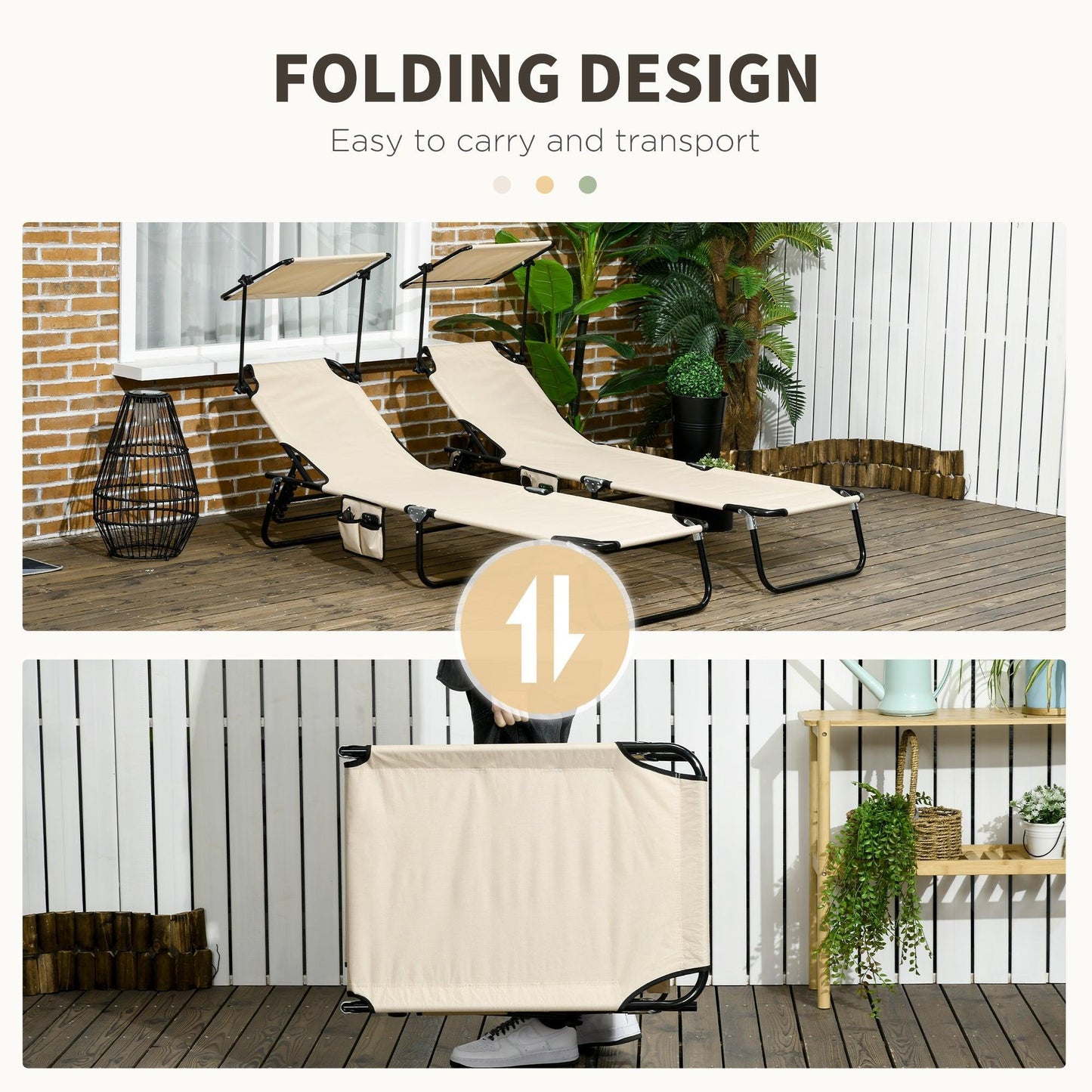 Outdoor and Garden-Folding Chaise Lounge Pool Chairs, Set of 2 Outdoor Sun Tanning Chairs with Sunshade Face Guard, Reclining Back for Beach, Yard, Patio, Tan - Outdoor Style Company