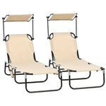 Outdoor and Garden-Folding Chaise Lounge Pool Chairs, Set of 2 Outdoor Sun Tanning Chairs with Sunshade Face Guard, Reclining Back for Beach, Yard, Patio, Tan - Outdoor Style Company