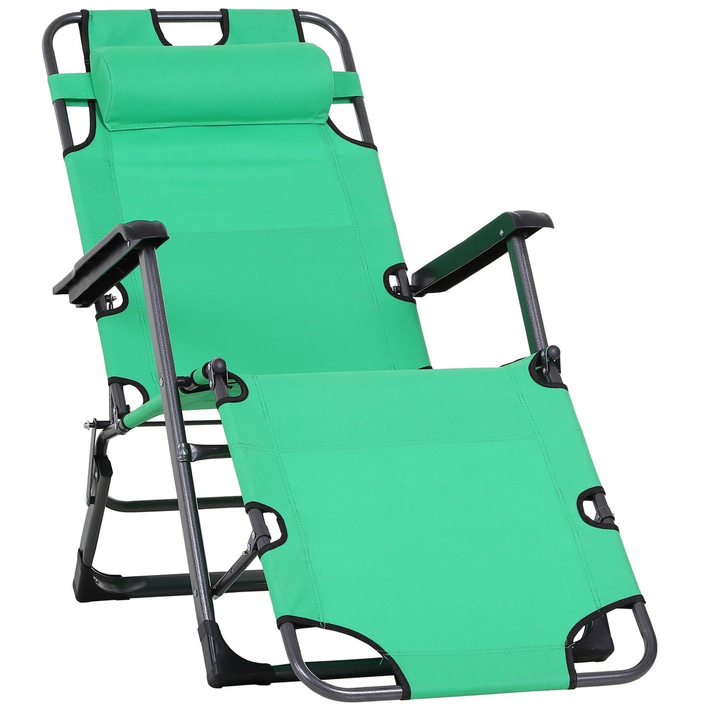 Outdoor and Garden-Folding Lounger Chair Metal Frame Outdoor Pool Sun Lounger Curved Reclining Chair 120° /180° W/ Head Pillow Green - Outdoor Style Company