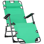 Outdoor and Garden-Folding Lounger Chair Metal Frame Outdoor Pool Sun Lounger Curved Reclining Chair 120° /180° W/ Head Pillow Green - Outdoor Style Company