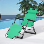 Outdoor and Garden-Folding Lounger Chair Metal Frame Outdoor Pool Sun Lounger Curved Reclining Chair 120° /180° W/ Head Pillow Green - Outdoor Style Company