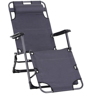 Outdoor and Garden-Folding Lounger Chair Metal Frame Outdoor Pool Sun Lounger Curved Reclining Chair 120° /180° W/ Head Pillow Grey - Outdoor Style Company