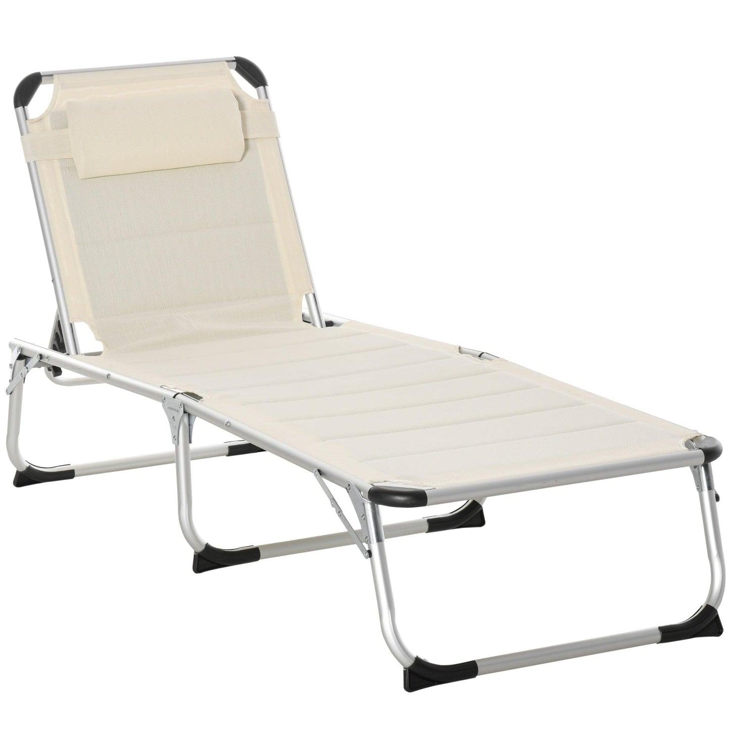 Outdoor and Garden-Folding Lounger Chair Sun Lounger Chair Camping Bed Cot 4-Position Adjustable Back With Pillow For Patio Garden Beach Pool Cream - Outdoor Style Company