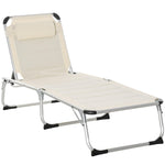 Outdoor and Garden-Folding Lounger Chair Sun Lounger Chair Camping Bed Cot 4-Position Adjustable Back With Pillow For Patio Garden Beach Pool Cream - Outdoor Style Company