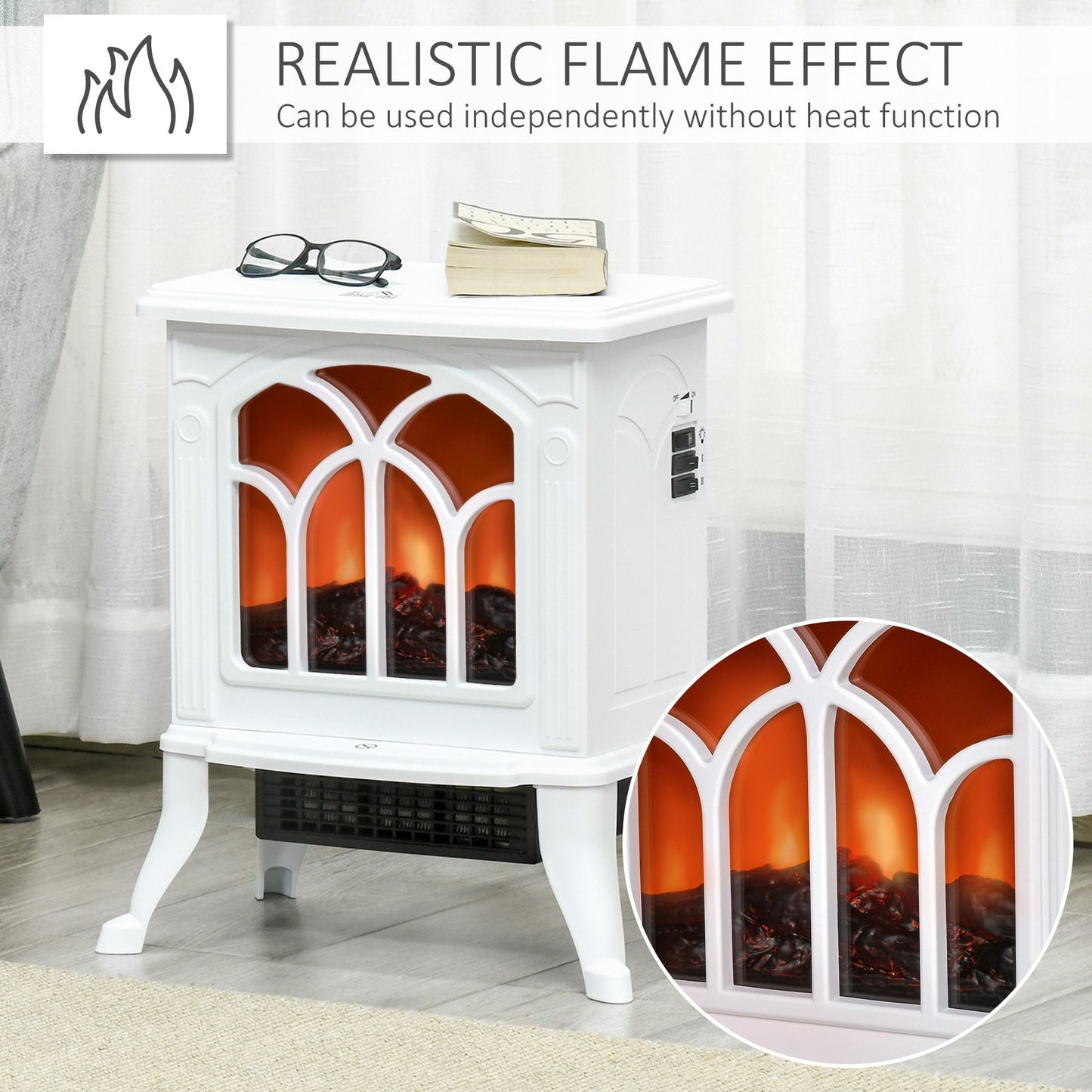 Miscellaneous-Free Standing Electric Fireplac, White Electric Fireplace with Flame Effect, Adjustable Temperature, Overheat Protection, 750W/1500W - Outdoor Style Company