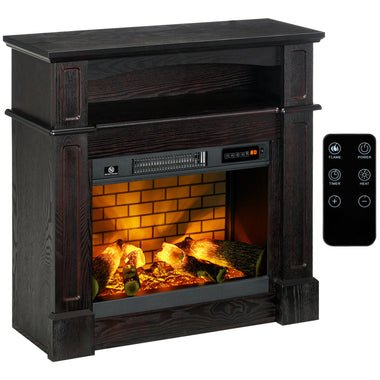Miscellaneous-Free Standing Electric Fireplace with Mantel, Freestanding Electric Fireplace Heater with Logs Hearth, Shelf and Remote Control, 1400W, Brown - Outdoor Style Company