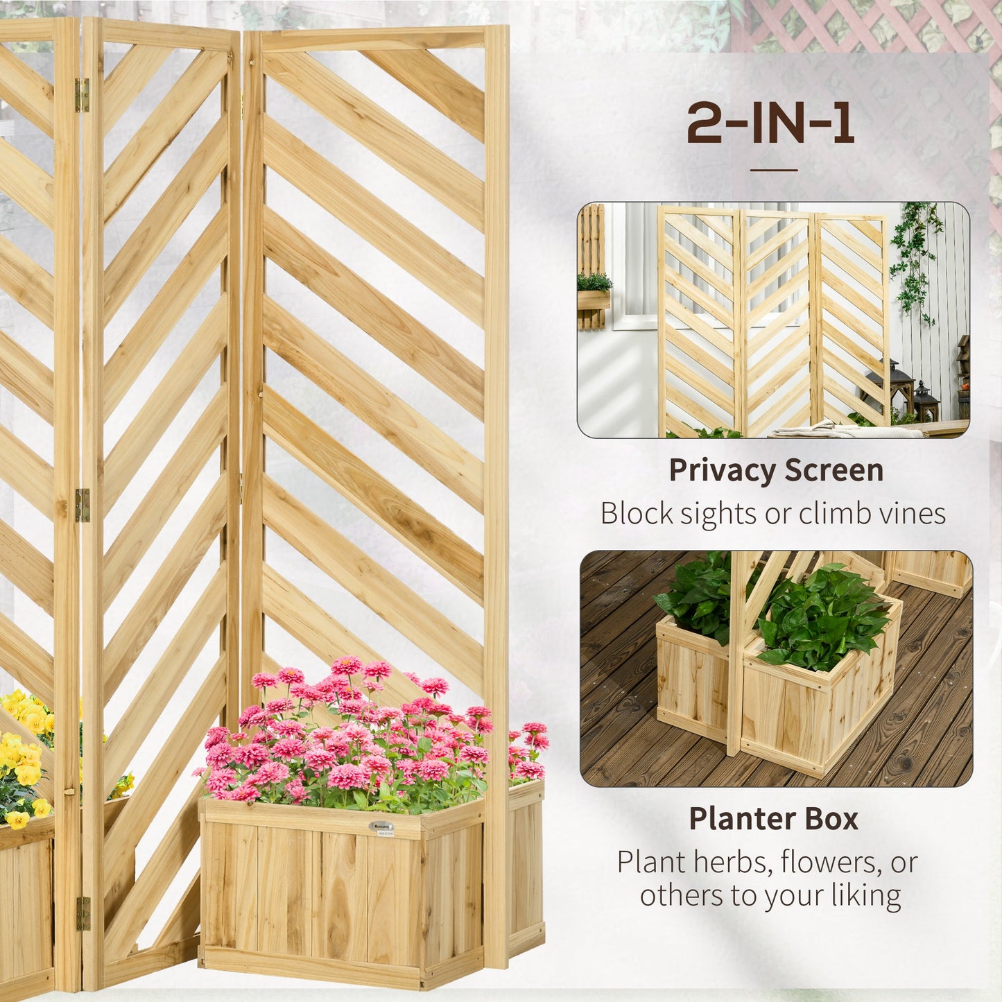 Outdoor and Garden-Freestanding Outdoor Privacy Screen with 4 Self-Draining Planters, 3 Hinged Privacy Panels and for Hot Tub, Pool, Patio, Backyard - Outdoor Style Company