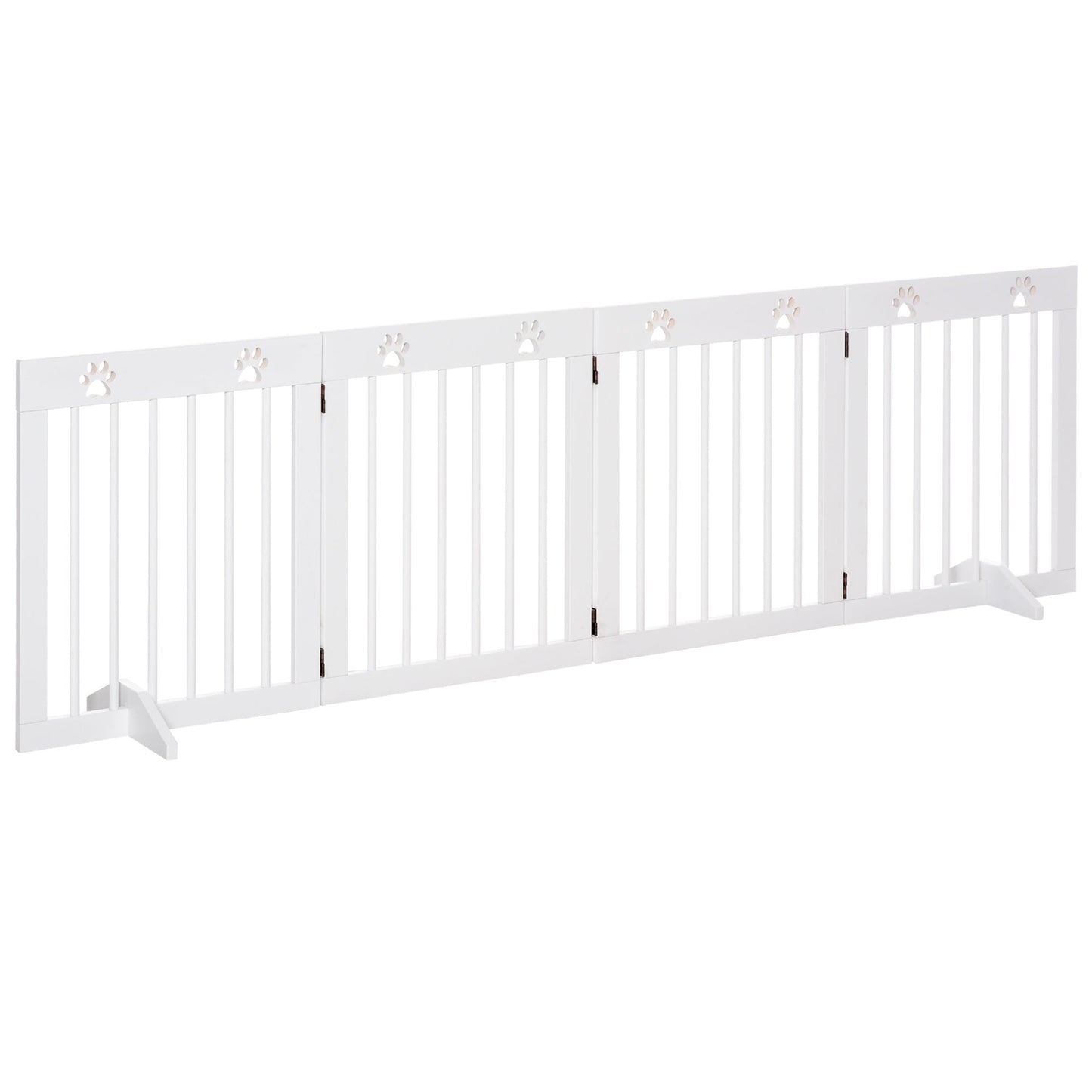 Pet Supplies-Freestanding Pet Gate with Two-Direction Hinges, Removable Feet, Wooden Dog Fence with Paw Prints, 24" x 20" Folded, White - Outdoor Style Company