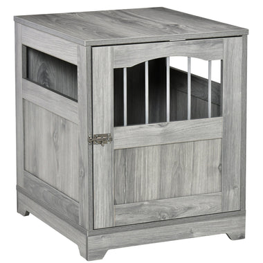 Pet Supplies-Furniture Stylish Dog Kennel, Wooden & Wire End Table with Cushion & Lockable Door, Miniature Size Pet Crate Indoor Puppy Cage, Gray - Outdoor Style Company