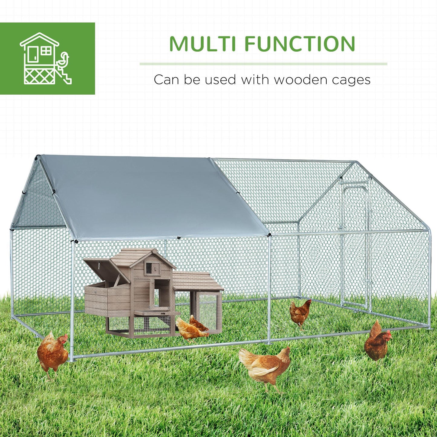 Pet Supplies-Galvanized Large Metal Chicken Coop Cage 2 Rooms Walk-in Enclosure Poultry Hen Run House Playpen Rabbit Hutch UV & Water Resistant Cover - Outdoor Style Company