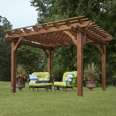 0-Garden pergola cedar wood for outdoor patio backyard, 7 feet x 12 feet wide x 10 feet deep - Outdoor Style Company
