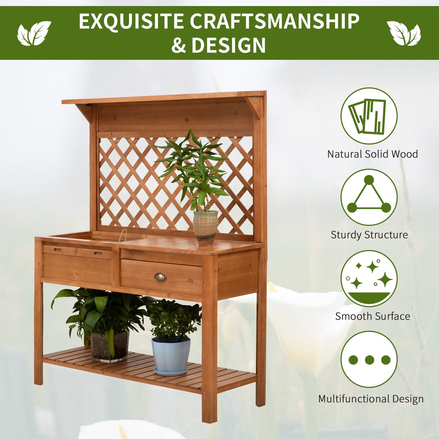 Outdoor and Garden-Garden Potting Bench, Outdoor Wooden Workstation Table with Metal Screen - Outdoor Style Company
