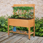 Outdoor and Garden-Garden Raised Bed Elevated Wooden Planter with Shelf and Wheels Flower Herb Boxes for Vegetables Flower Solid Wood Brown - Outdoor Style Company