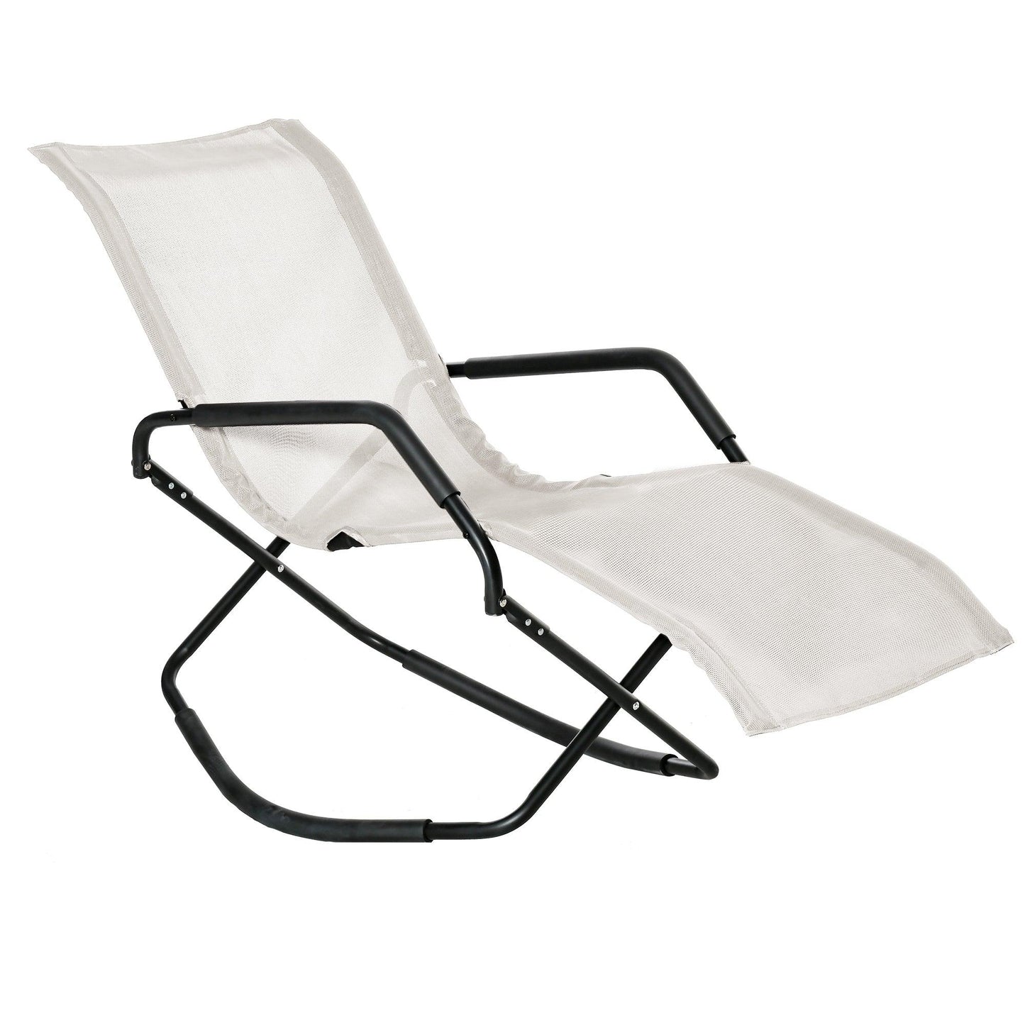 Outdoor and Garden-Garden Rocking Sun Lounger Outdoor Zero-gravity Folding Reclining Rocker Lounge Chair for Sunbathing, Cream White - Outdoor Style Company