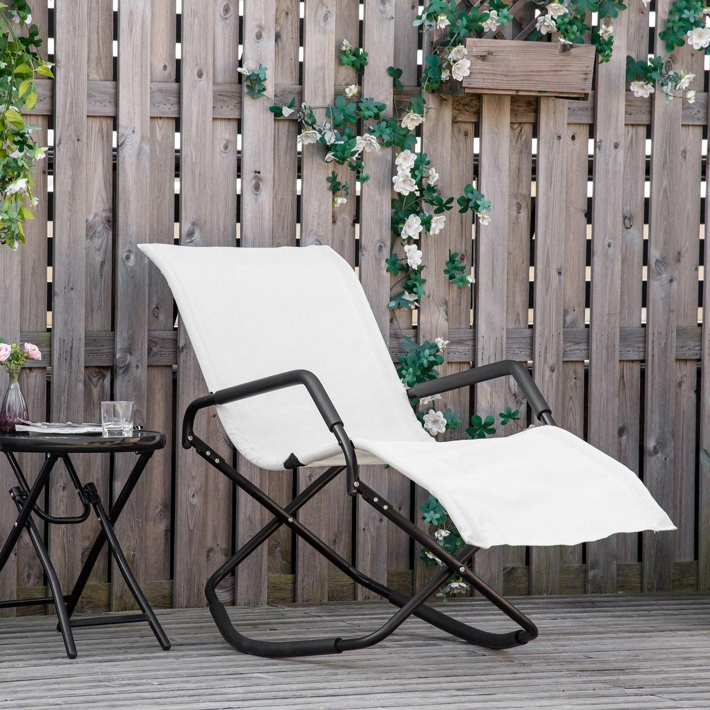 Outdoor and Garden-Garden Rocking Sun Lounger Outdoor Zero-gravity Folding Reclining Rocker Lounge Chair for Sunbathing, Cream White - Outdoor Style Company