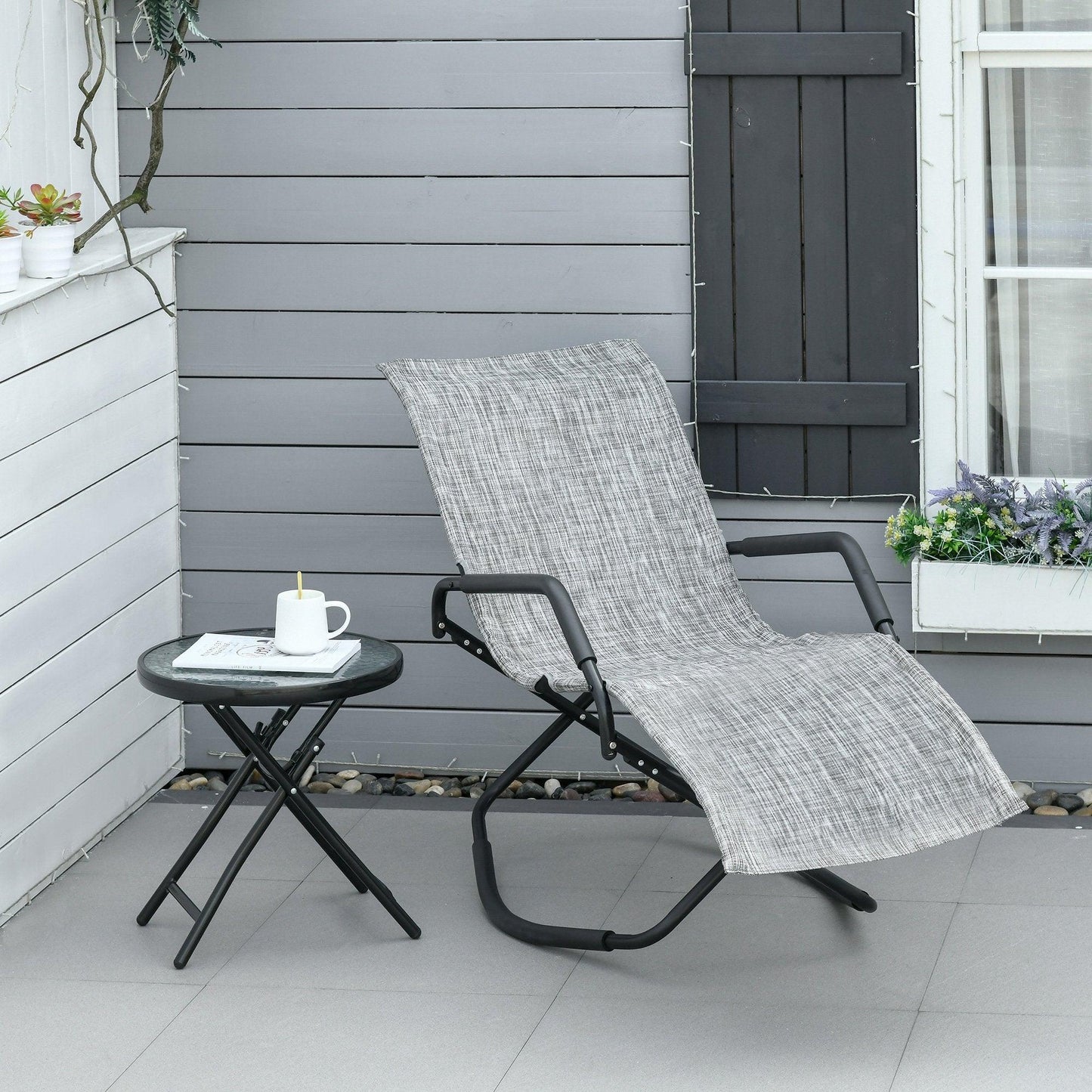 Outdoor and Garden-Garden Rocking Sun Lounger Outdoor Zero-gravity Folding Reclining Rocker Lounge Chair for Sunbathing, Grey - Outdoor Style Company