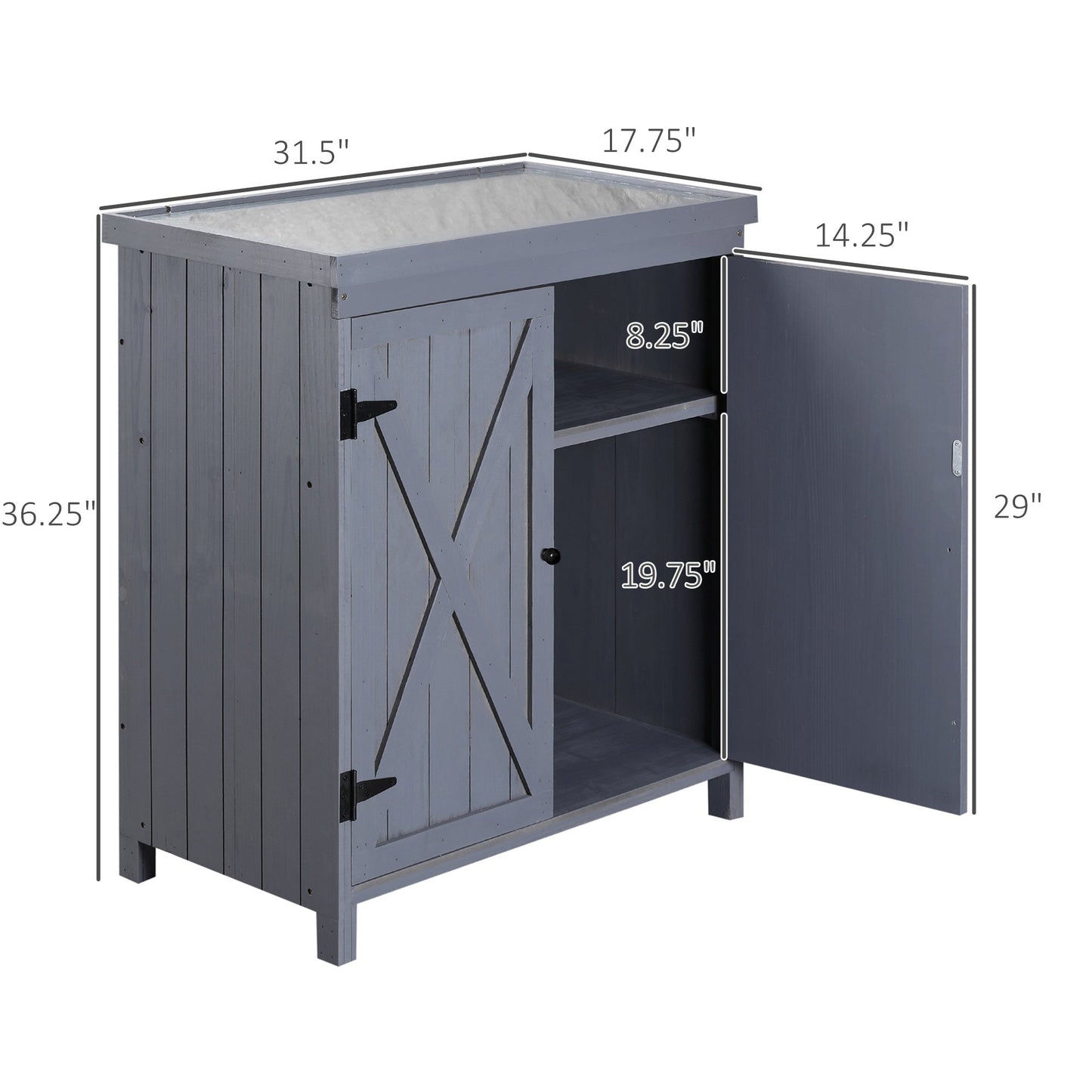 Outdoor and Garden-Garden Storage Cabinet, Outdoor Tool Shed with Galvanized Top and Two Shelves for Yard Tools or Pool Accessories, Grey - Outdoor Style Company