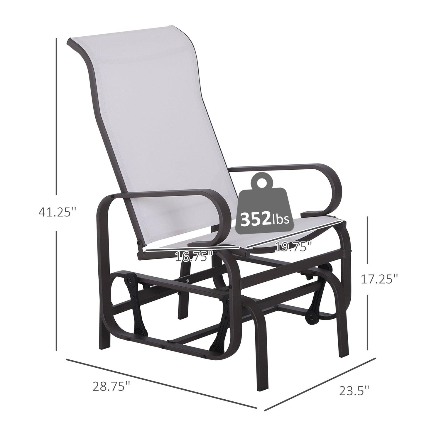 Outdoor and Garden-Gliding Lounger Chair, Outdoor Swinging Chair with Smooth Rocking Arms and Lightweight Construction for Patio Backyard, Cream White - Outdoor Style Company