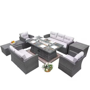 -Gray or Brown 7 Pieces Firepit Sofa Set - Outdoor Style Company