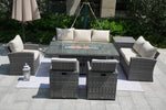 -Gray Wicker Patio Fire Pit Conversation Set with Foldable Dining Chairs - Outdoor Style Company