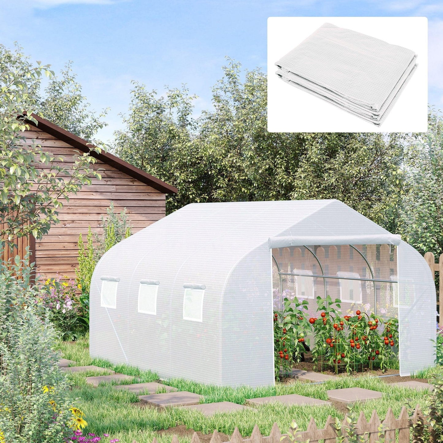 Miscellaneous-Greenhouse Replacement Cover for 11.5' x 10' x 6.5' Walk-in Tunnel PE Plant Gardening Greenhouse with Zipper Door & 6 Roll Up Windows, White - Outdoor Style Company