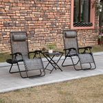 Outdoor and Garden-Grey Fabric, Zero Gravity Lounger Chair Set of 3, Folding Reclining Patio Chair with Side Table, Cup Holder and Headrest for Poolside, Camping, Grey - Outdoor Style Company