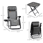 Outdoor and Garden-Grey Fabric, Zero Gravity Lounger Chair Set of 3, Folding Reclining Patio Chair with Side Table, Cup Holder and Headrest for Poolside, Camping, Grey - Outdoor Style Company