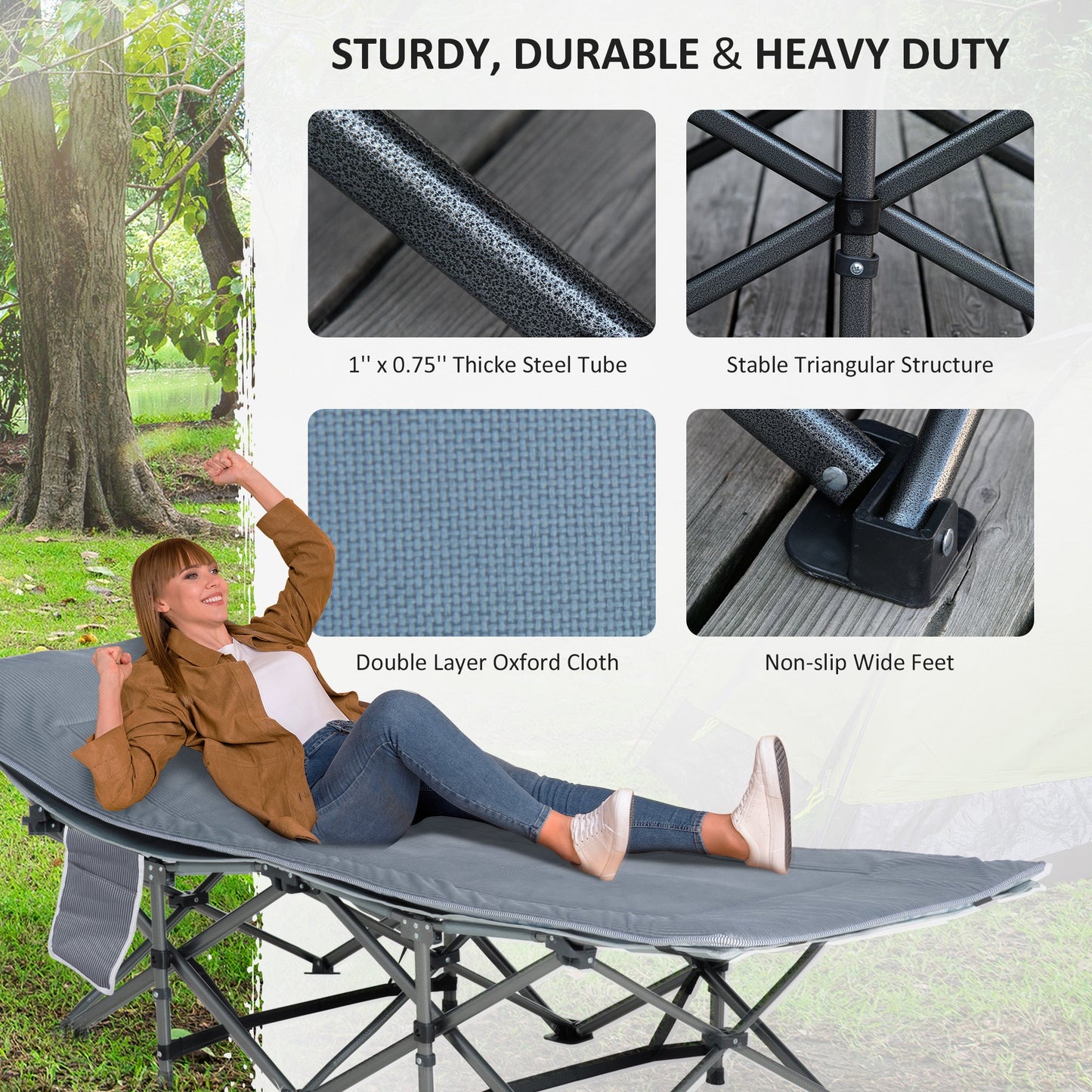 Outdoor and Garden-Heavy Duty 2 Person Camping Cot with Mattress for Adults With Portable Carrying Bag, Outdoor Folding Lightweight Sleeping Bed, Grey - Outdoor Style Company