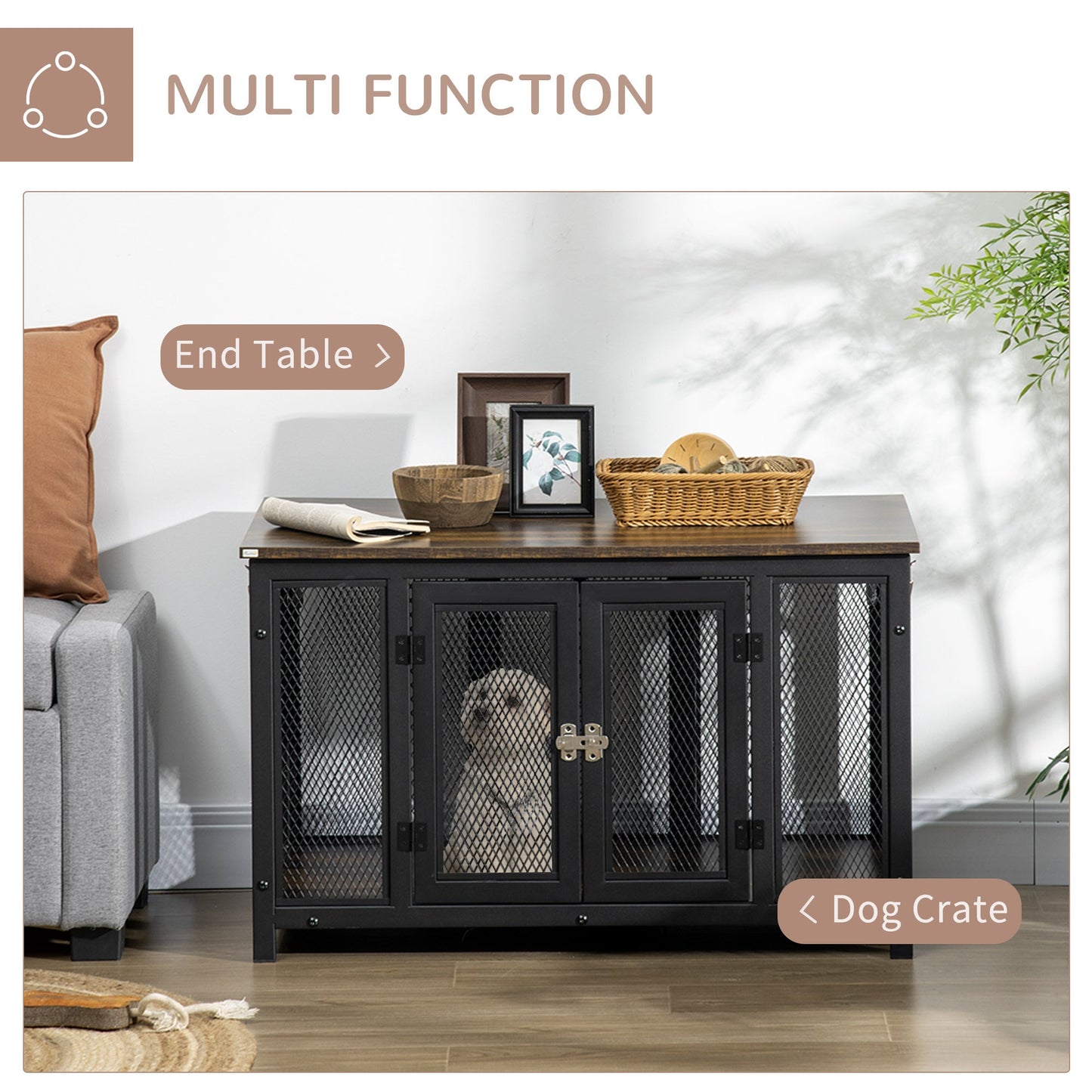 Pet Supplies-Heavy-Duty Large Dog Crate Furniture with Spacious Interior, Big Dog Crate End Table, Puppy Crate for Medium Dogs, Pet Kennel, Brown/Black - Outdoor Style Company