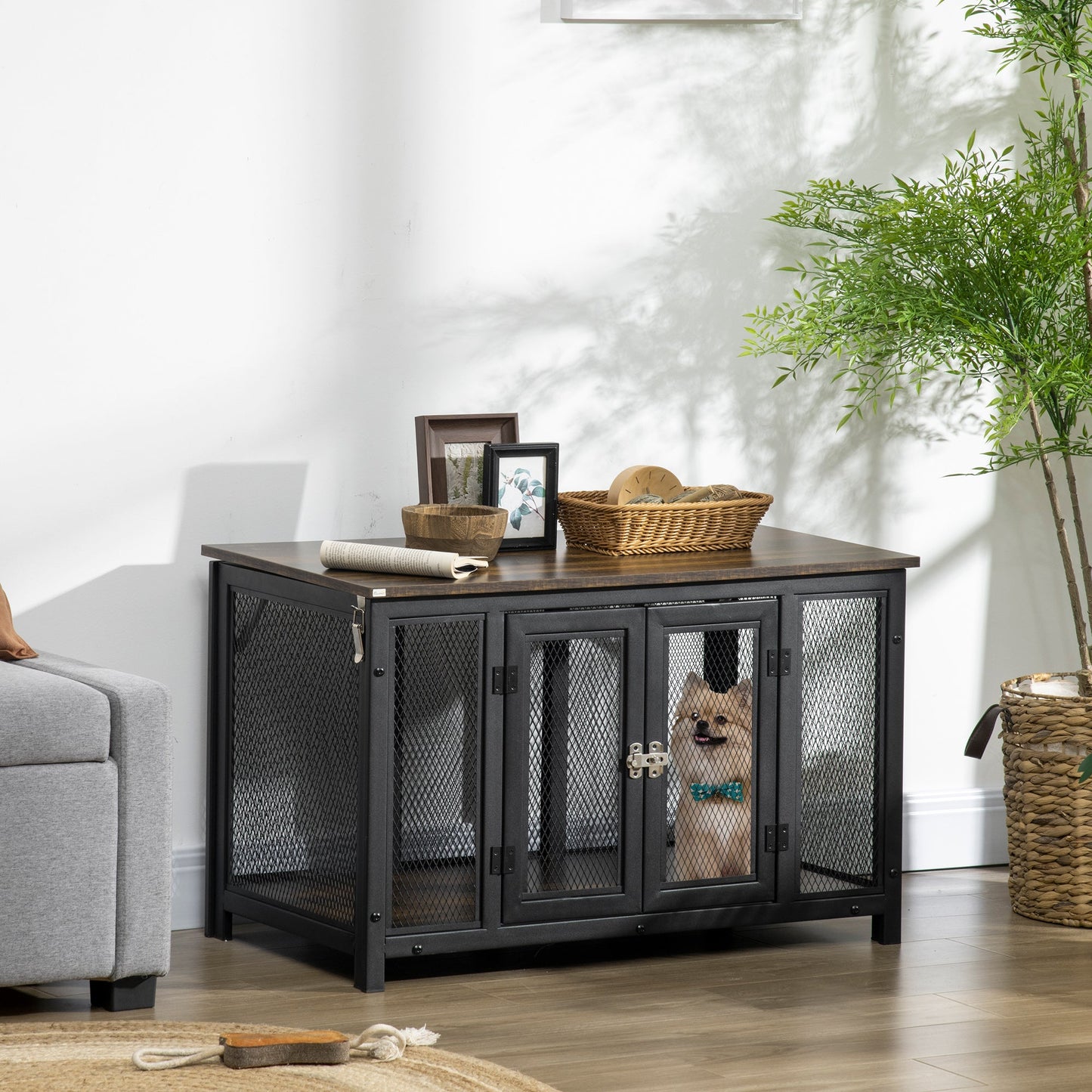 Pet Supplies-Heavy-Duty Large Dog Crate Furniture with Spacious Interior, Big Dog Crate End Table, Puppy Crate for Medium Dogs, Pet Kennel, Brown/Black - Outdoor Style Company