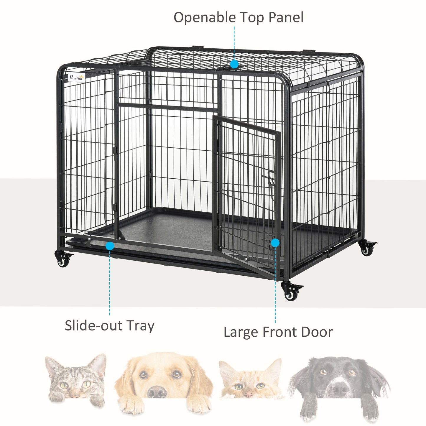 Outdoor and Garden-Heavy Duty Metal Dog Crate, Folding Pet Cage & Kennel with Removable Tray & 4 Wheels for Indoor Outdoor Use, Gray - Outdoor Style Company