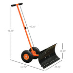 Miscellaneous-Heavy-Duty Snow Shovel for Driveway, Rolling Snow Pusher with 29'' Blade, 10'' Wheels and Angle-Adjustable Handle Orange - Outdoor Style Company