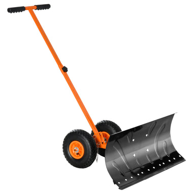 Miscellaneous-Heavy-Duty Snow Shovel for Driveway, Rolling Snow Pusher with 29'' Blade, 10'' Wheels and Angle-Adjustable Handle Orange - Outdoor Style Company