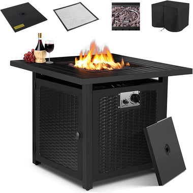 0-Homfa 28.5" Gas Fire Pit Table, Square Fire Bowl, Outdoor Fireplace, - Outdoor Style Company