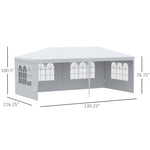 Large 20' x 10' Gazebo Canopy Party Tent with 4 Removable Window Side Walls, Outdoor Events - White