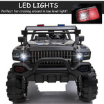 Toys and Games-Kids 12V Electric Police Car Ride-on Toy For Kids with Full LED Lights, MP3, Parental Remote Control, Black - Outdoor Style Company
