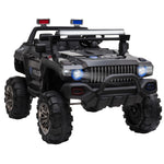Toys and Games-Kids 12V Electric Police Car Ride-on Toy For Kids with Full LED Lights, MP3, Parental Remote Control, Black - Outdoor Style Company