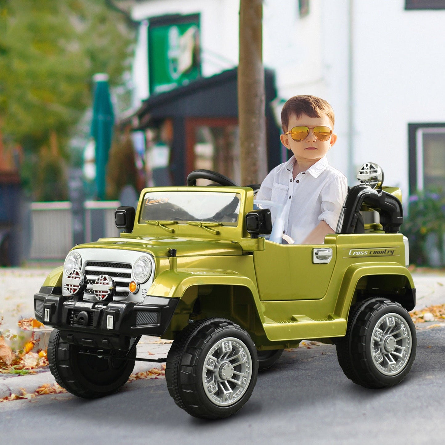 Toys and Games-Kids Electric Ride On Toy Off-Road Truck, Remote Control Ride-on Truck with MP3, Horn, Steering Wheel & Dual 6V Motor for Toddler, Green - Outdoor Style Company