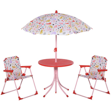 Outdoor and Garden-Kids Folding Picnic Table and Chairs Set Rabbit Pattern for Garden Patio Backyard with Removable & Height Adjustable Sun Umbrella, Red - Outdoor Style Company