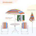 Outdoor and Garden-Kids Folding Table and Chairs Set Color Stripes for Outdoor Garden Patio Backyard with Removable & Height Adjustable Sun Umbrella, Multi - Outdoor Style Company