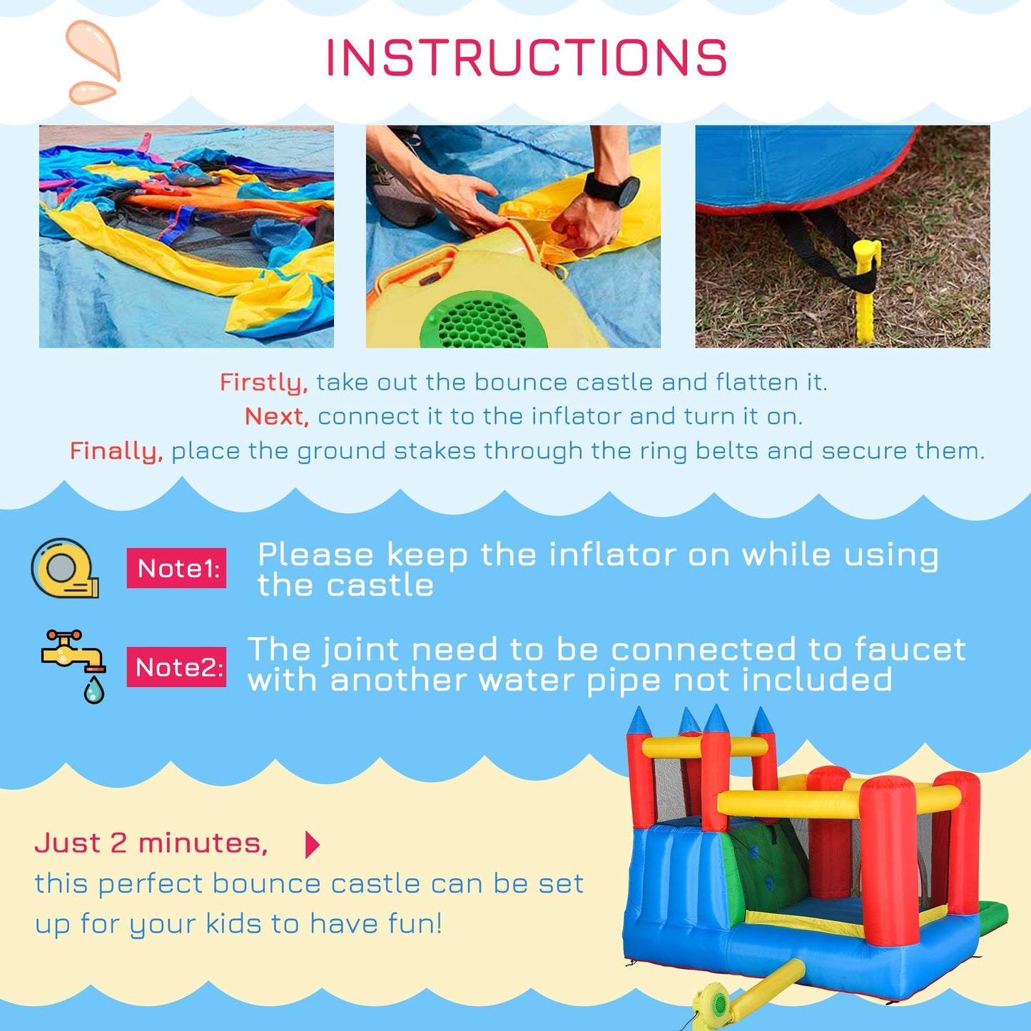 Miscellaneous-Kids Inflatable Water Slide 6 in 1 Water Park Bounce House Jumping Castle Water Pool Climbing Wall Basket w/ Air Blower for Summer Playland - Outdoor Style Company