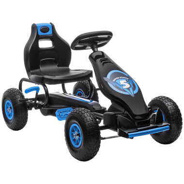 Toys and Games-Kids Pedal Go Kart, Outdoor Ride on Toys with Ergonomic Adjustable Seat, Anti-slip Rubber Wheels, Suspension System & Hand Brake, Blue - Outdoor Style Company