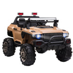 Toys-Kids Ride-On Car 12V RC 2-Seater Police Truck Electric Car For Kids with Full LED Lights, MP3 & Parental Remote Control, Tan - Outdoor Style Company