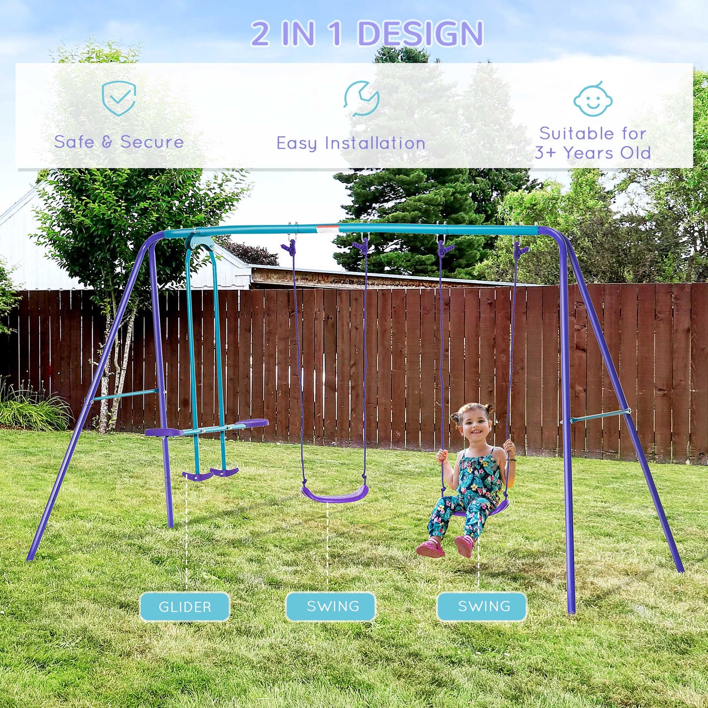 Toys and Games-Kid's Swingset with Seesaw, Features Double Swing Seats and Adjustable Height - Outdoor Style Company