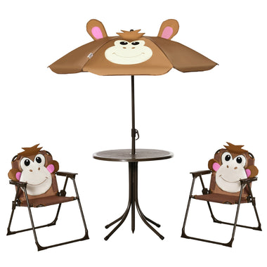 Outdoor and Garden-Kids Table and Chair Set, Outdoor Folding Garden Furniture, for Patio with Monkey Pattern, Removable & Adjustable Umbrella, 3-6 Years Old - Outdoor Style Company