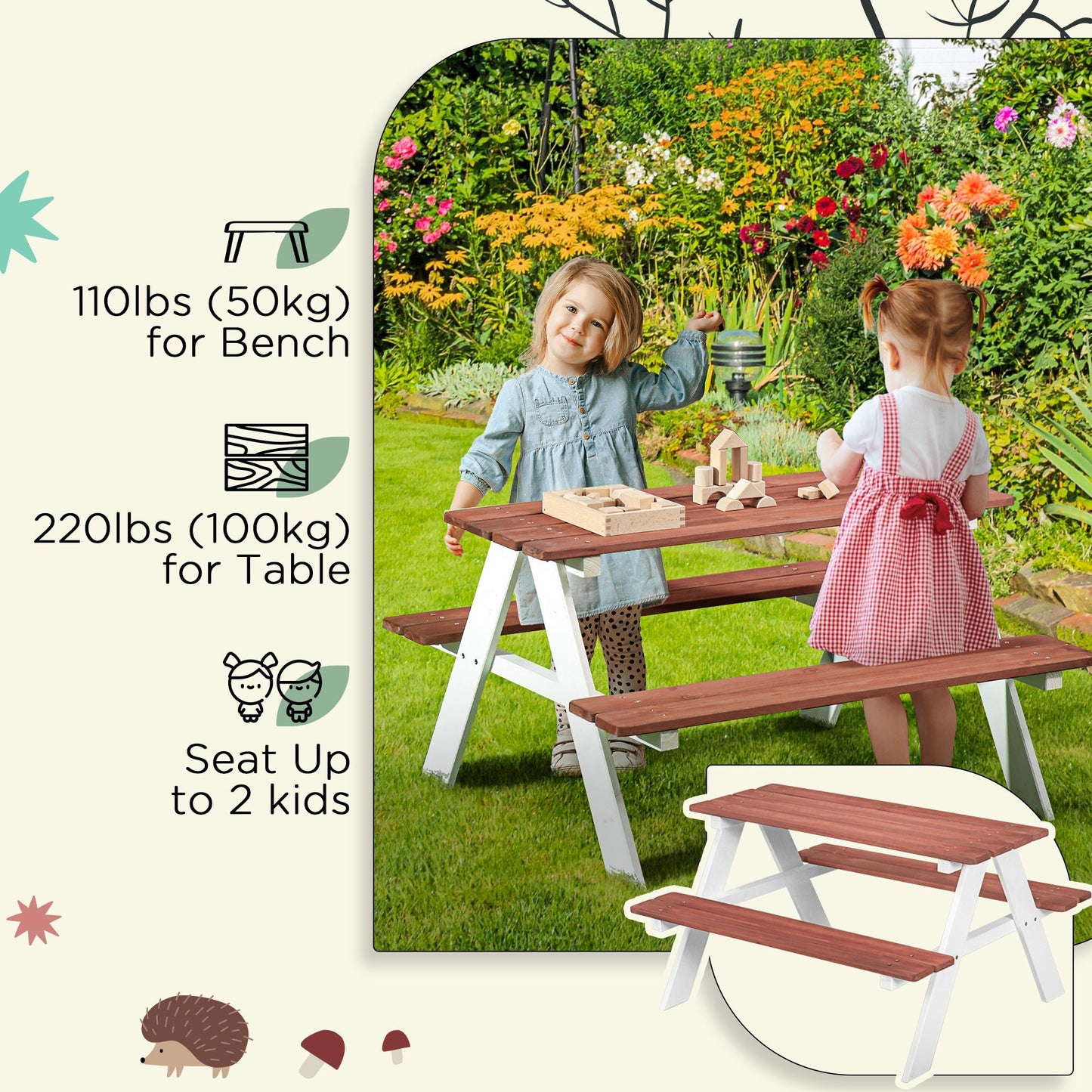 Outdoor and Garden-Kids Wooden Picnic Bench Table, Bench & Table Set, Kids Bench Outdoor Table for Garden, Backyard, Aged 3-8 Years Old, Brown - Outdoor Style Company