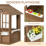 Outdoor and Garden-Kids Wooden Playhouse, Outdoor Garden Games Cottage, with Working Door, Windows, Flowers Pot Holder, 47" x 38" x 54" - Outdoor Style Company
