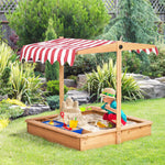 Toys and Games-Kids Wooden Sandbox, Children Sand Play Station Outdoor, with Adjustable Height Cover, Bottom Liner, Seat, Plastic Basins, Boys and Girls - Outdoor Style Company