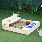 Miscellaneous-Kids Wooden Sandbox w/ 2 Side Buckets Convertible Bench Seat Waterproof Cover Bottom Liner Storage Space - Outdoor Style Company